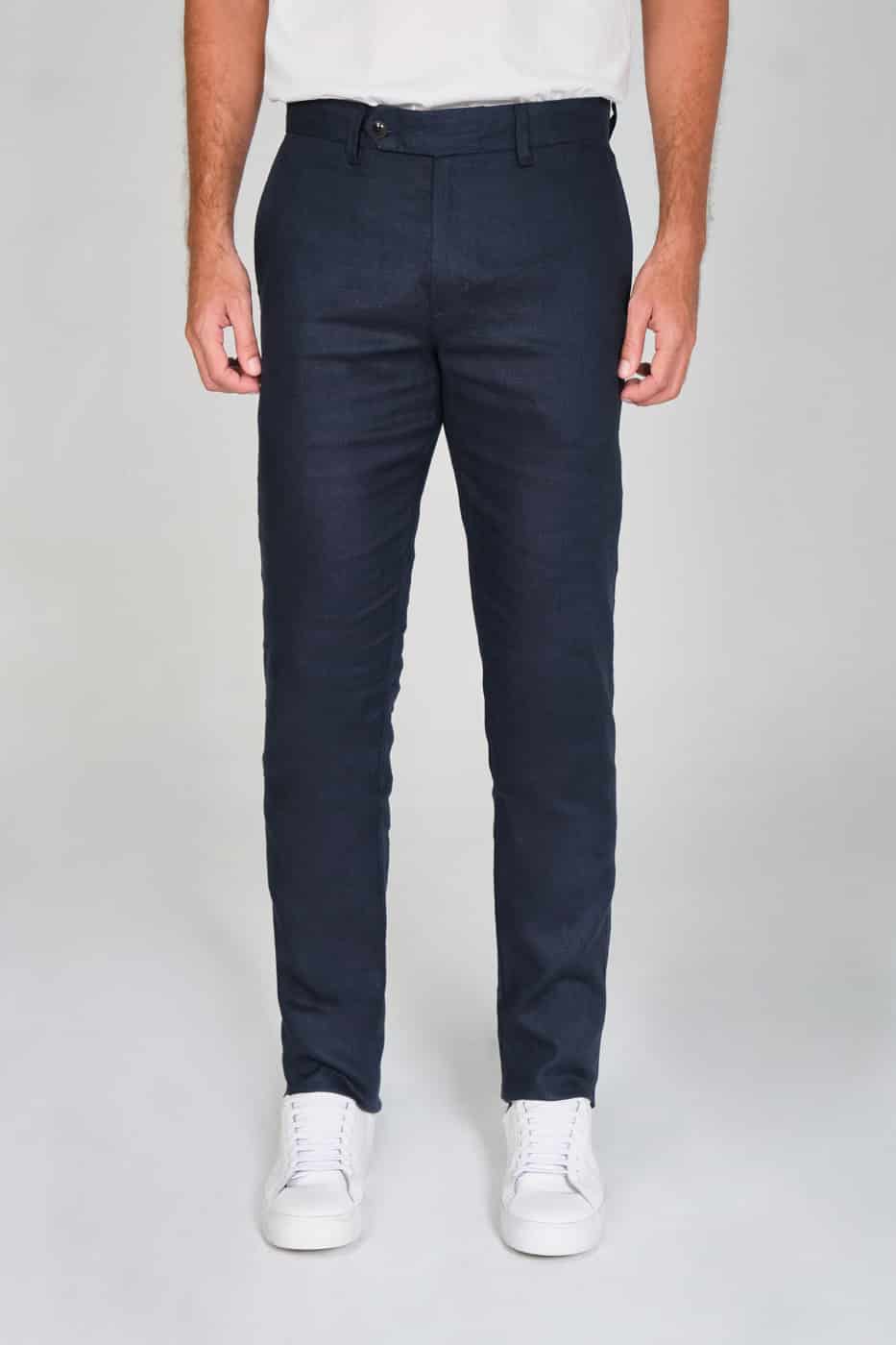 Pantalón Formal Slim Fit 100% Lino Azul Navy Stolichnaya - miniatura 1