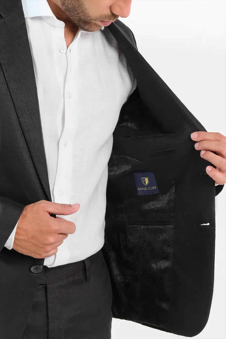 Traje Classic Fit 100% Lino Negro - miniatura 4