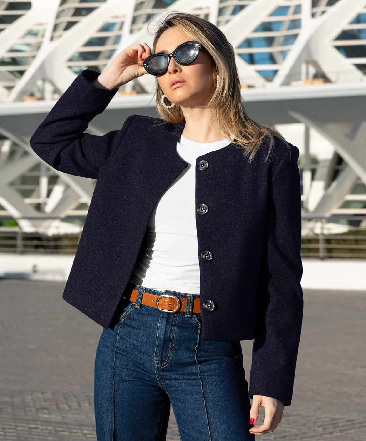 Chaqueta Cropped en Paño Azul Toronto - miniatura 4