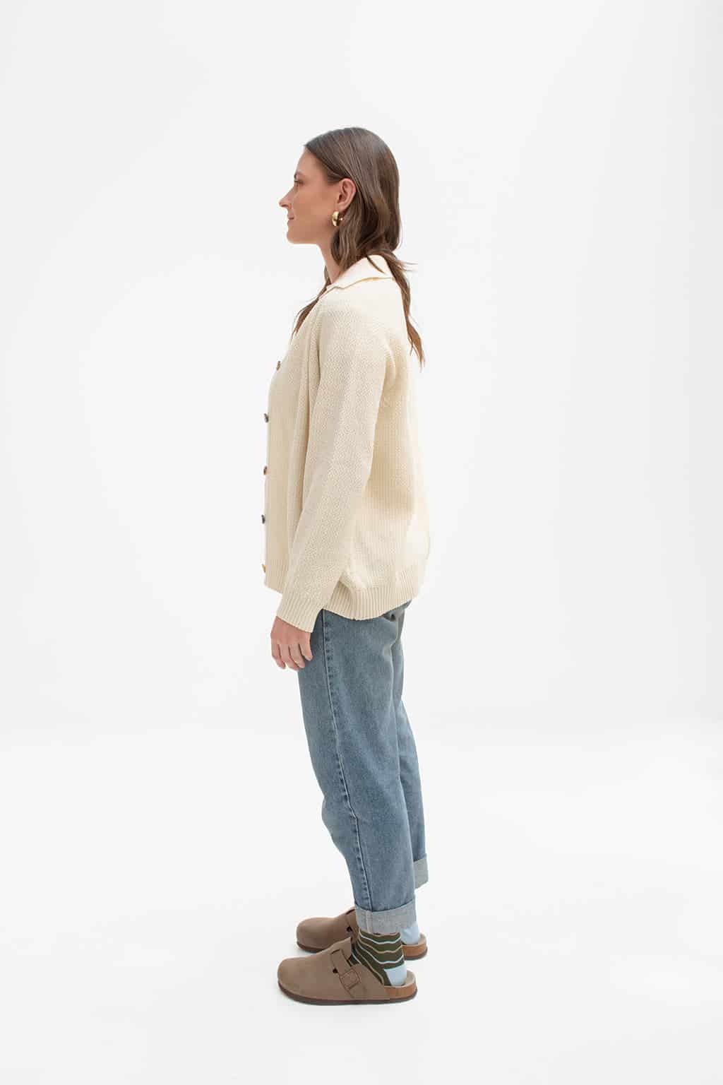 Cardigan Polo Tejido Crema - miniatura 4