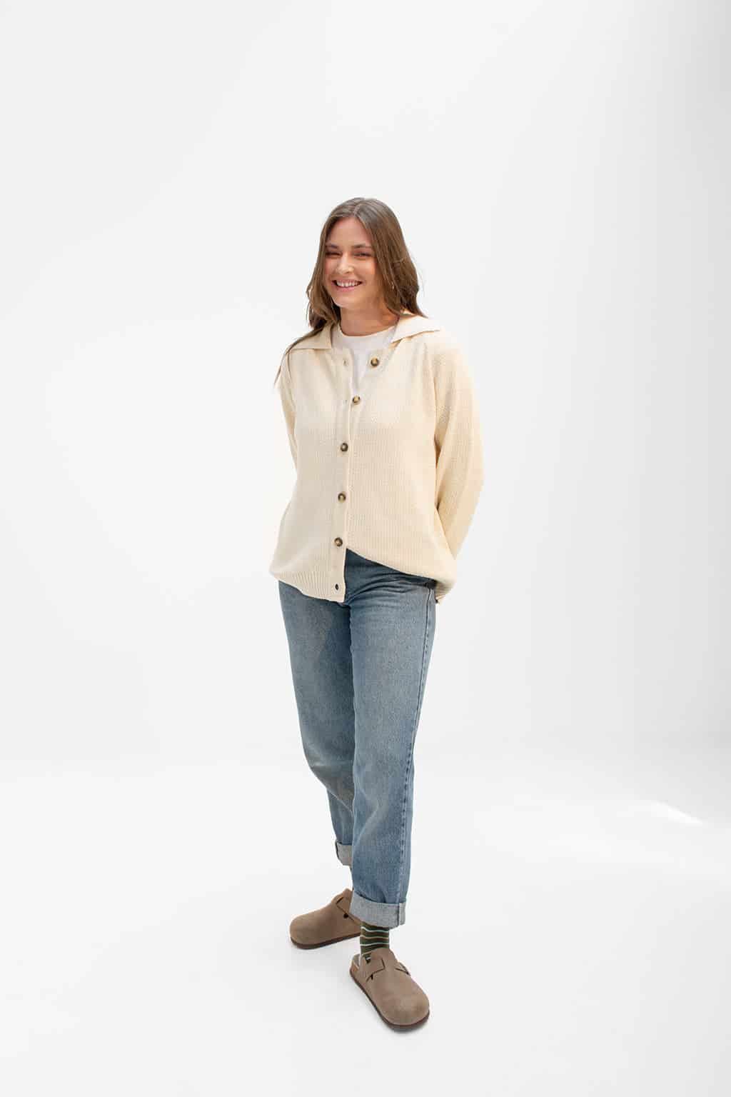 Cardigan Polo Tejido Crema - miniatura 6