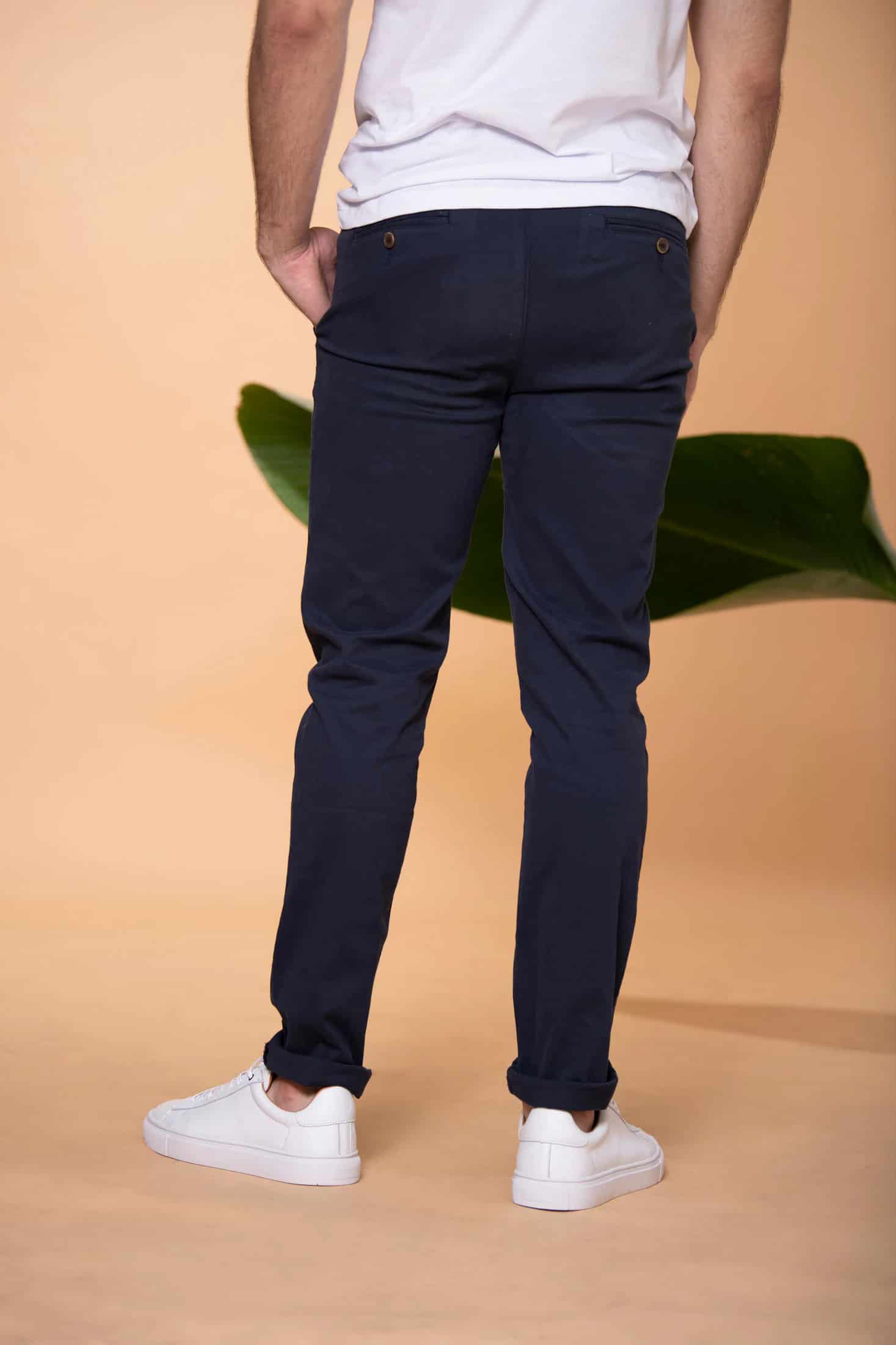Pantalón Slim Fit Mezcla Algodón Azul Navy - miniatura 3
