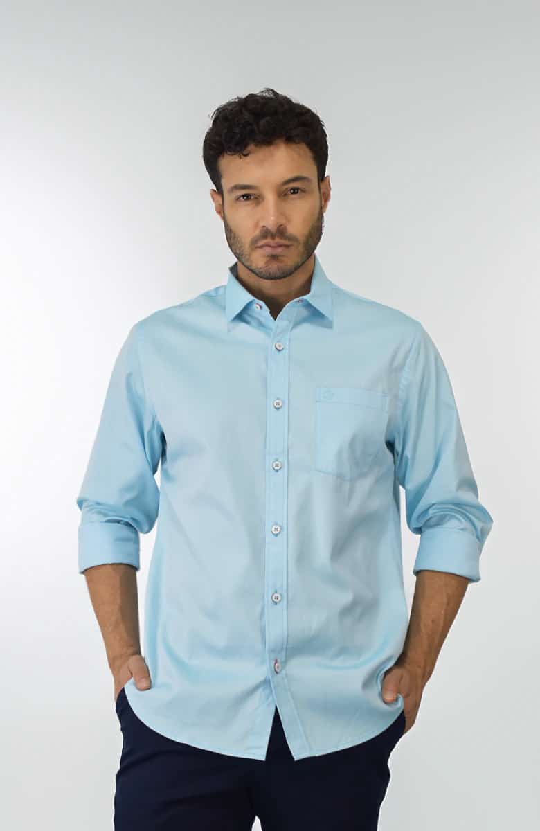 Camisa Manga larga Azul Claro Para Hombre