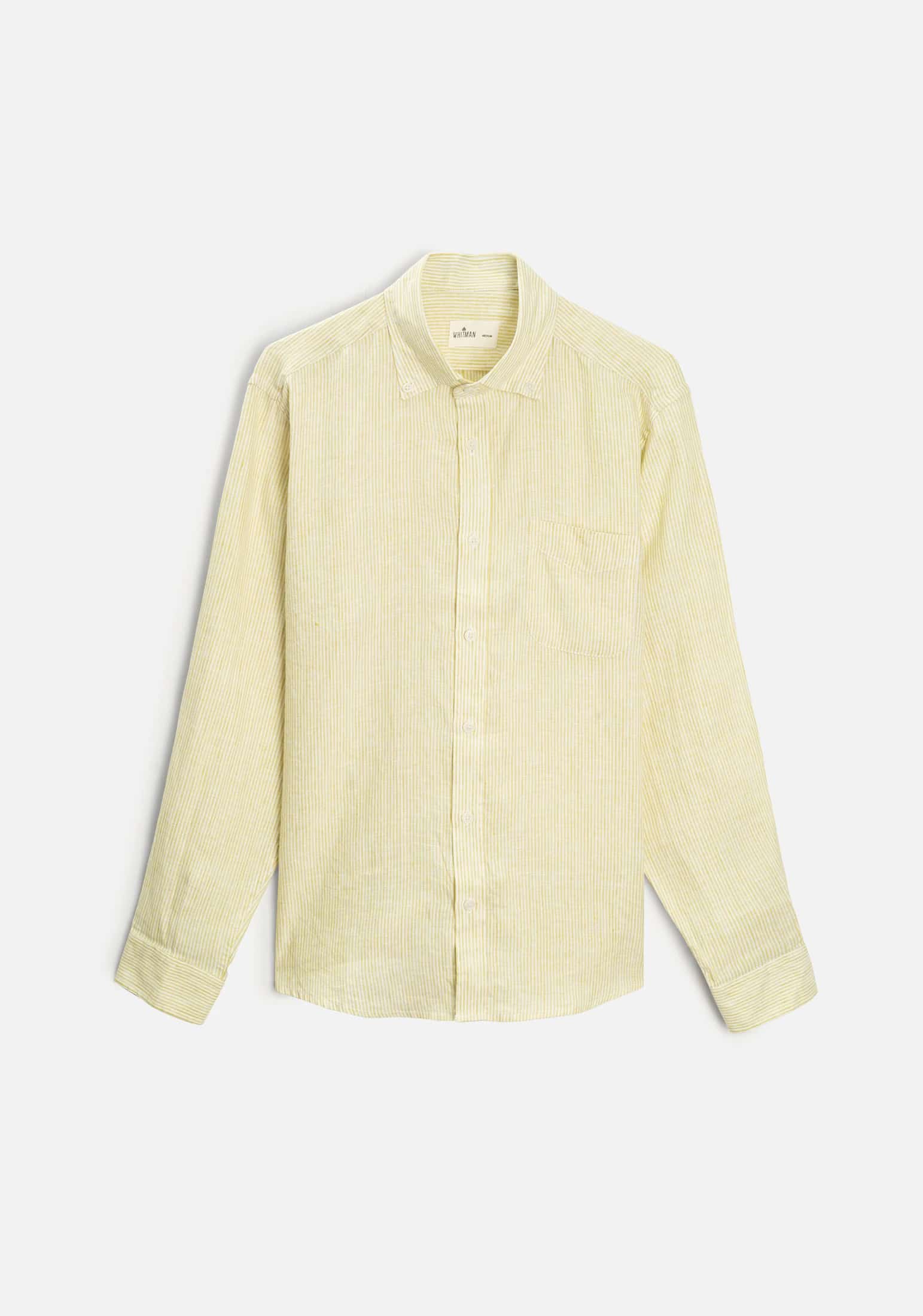 Camisa H CBD Lino Rayas Verde Med - Blanco