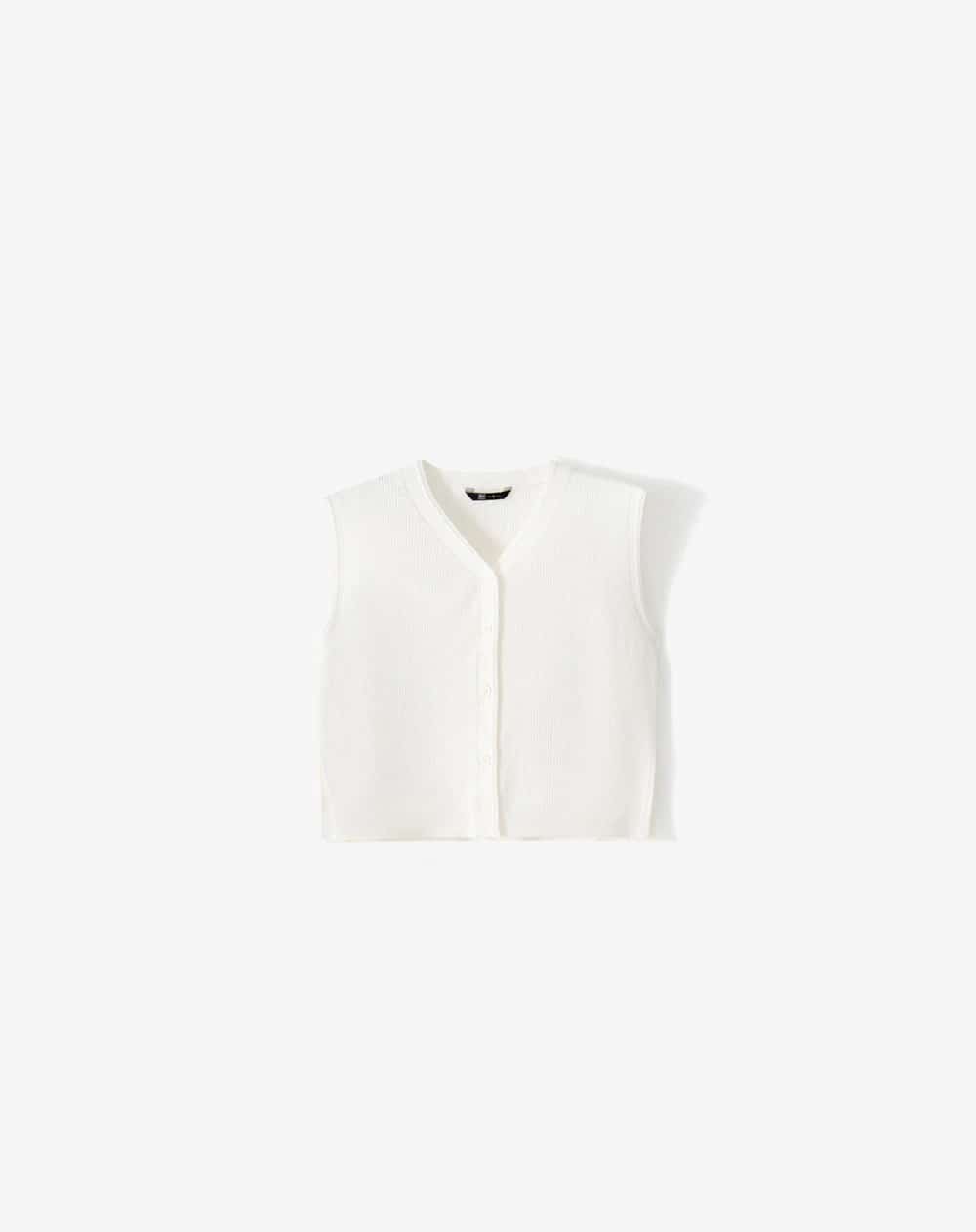 Chaleco regular rib blanco mujer