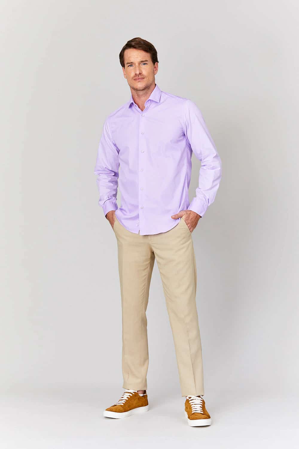 Men's basic lilac cotton muslin shirt