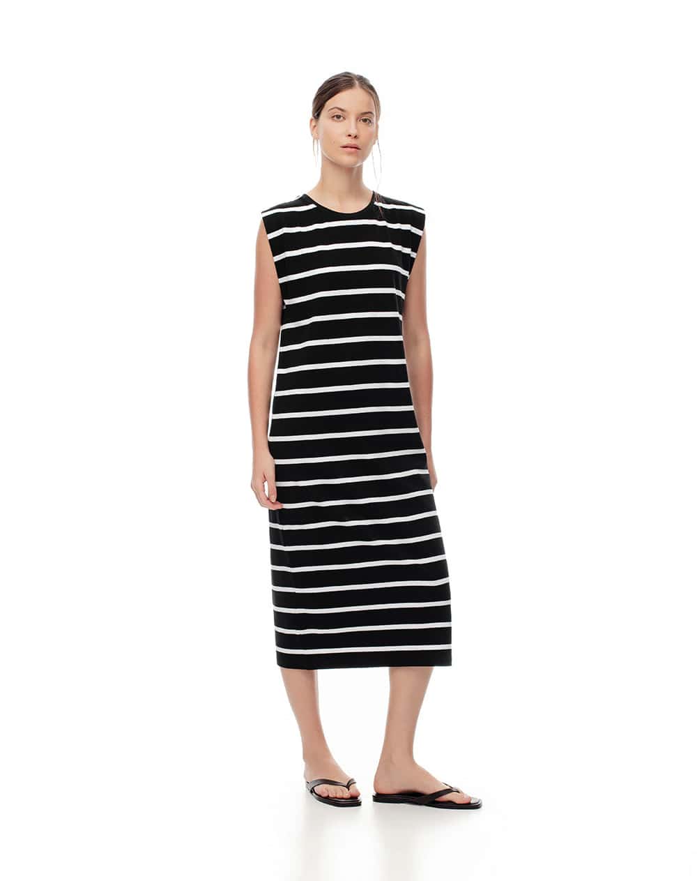 Vestido medio recto algodón rayas mujer