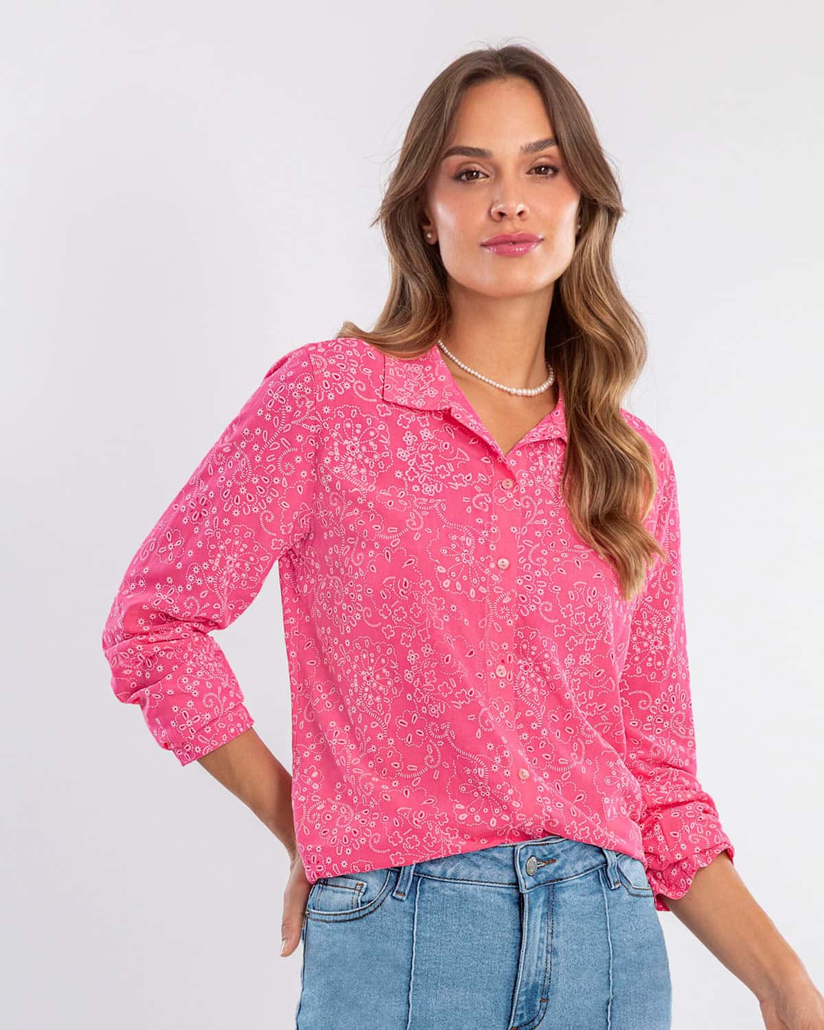 Blusa manga larga estampada en puff