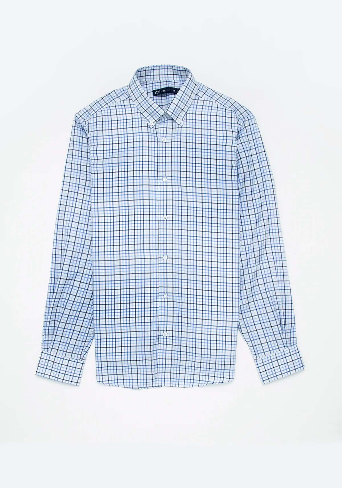 Camisa Sarga Cuadro Ventana Algodón Multi Azul