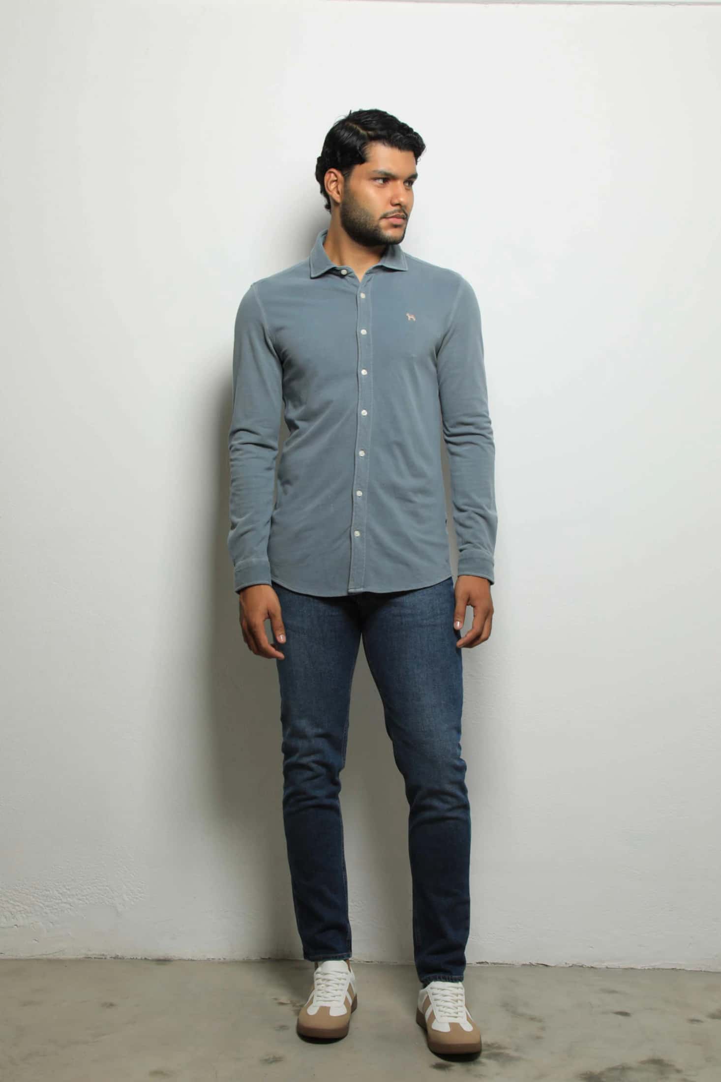 Camisa Manga Larga Azul Grisoso