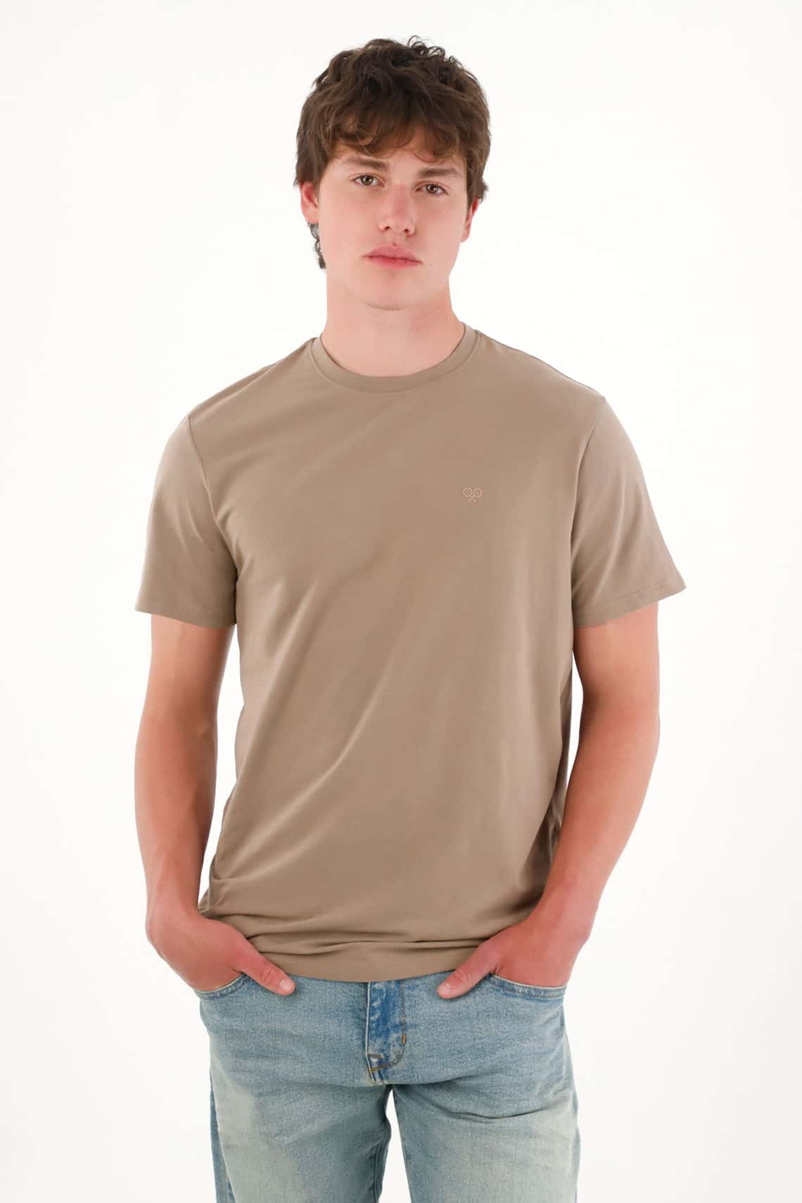 Camiseta básica con mini print café para hombre