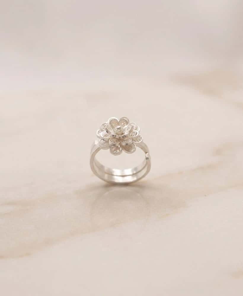 Anillo Flor ajustable en Plata ley 950 Filigrana