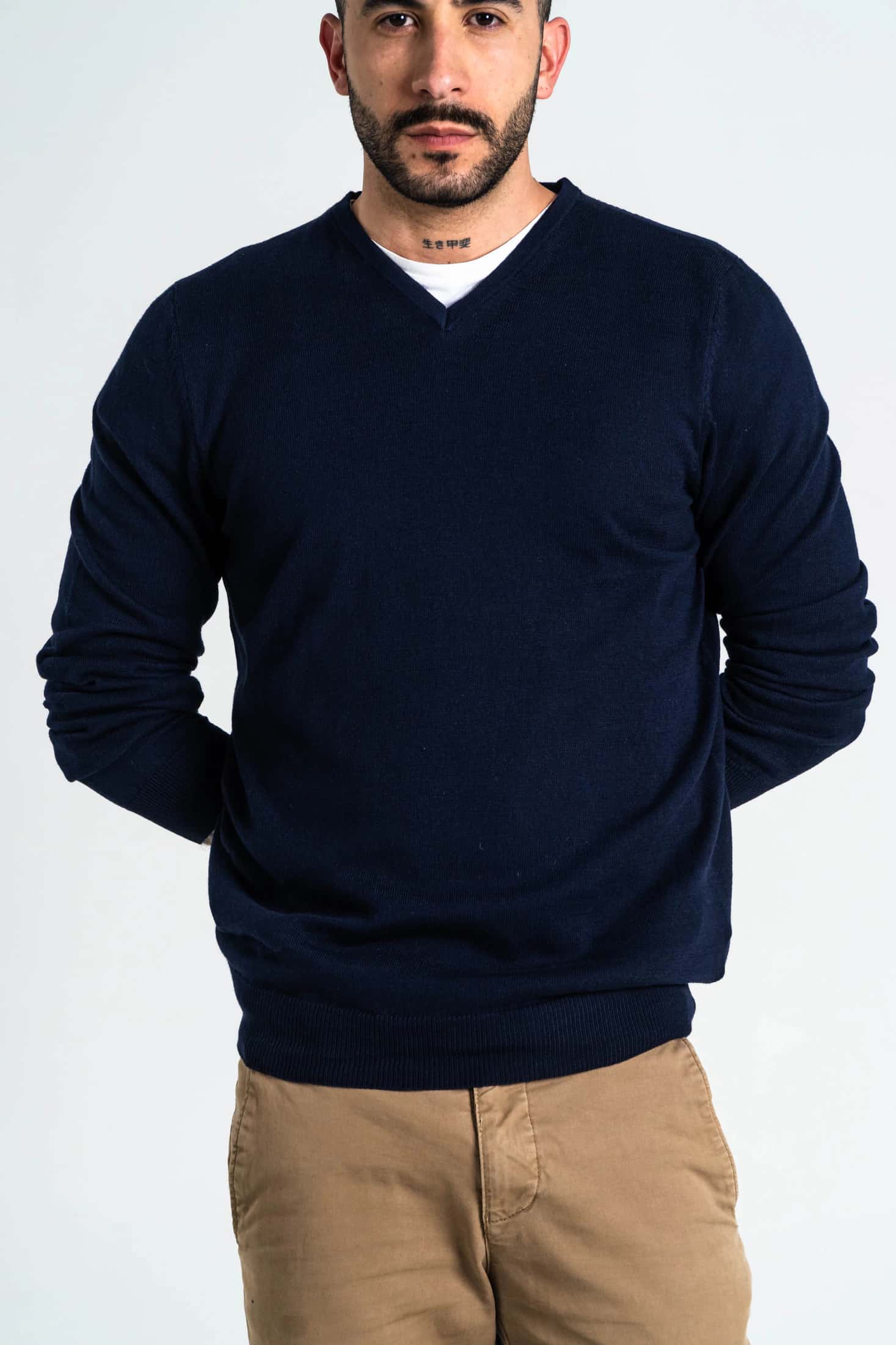 Saco Cuello V Algodón Azul Oscuro