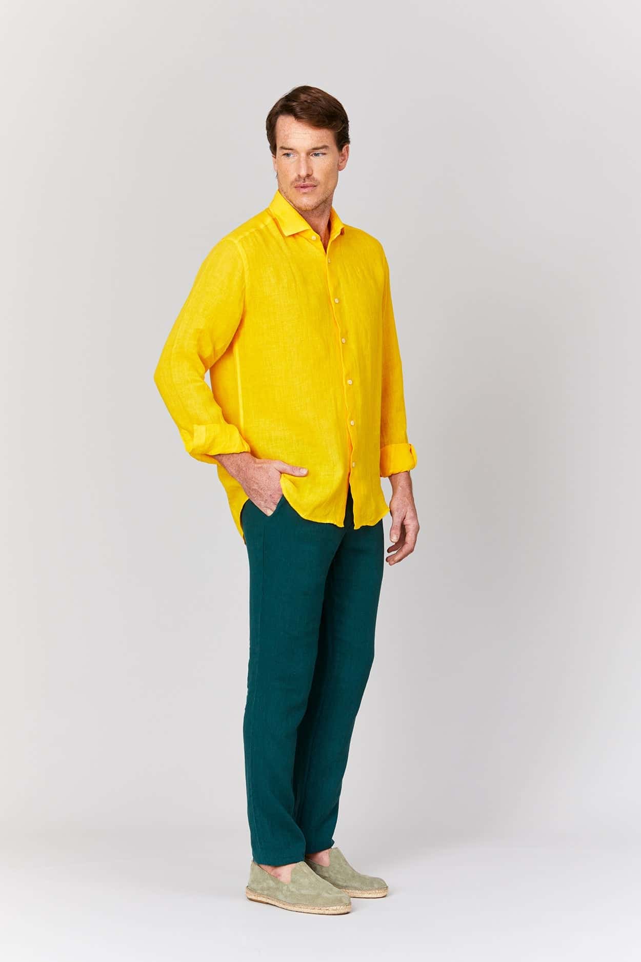 Men's linen pants military dark green basic