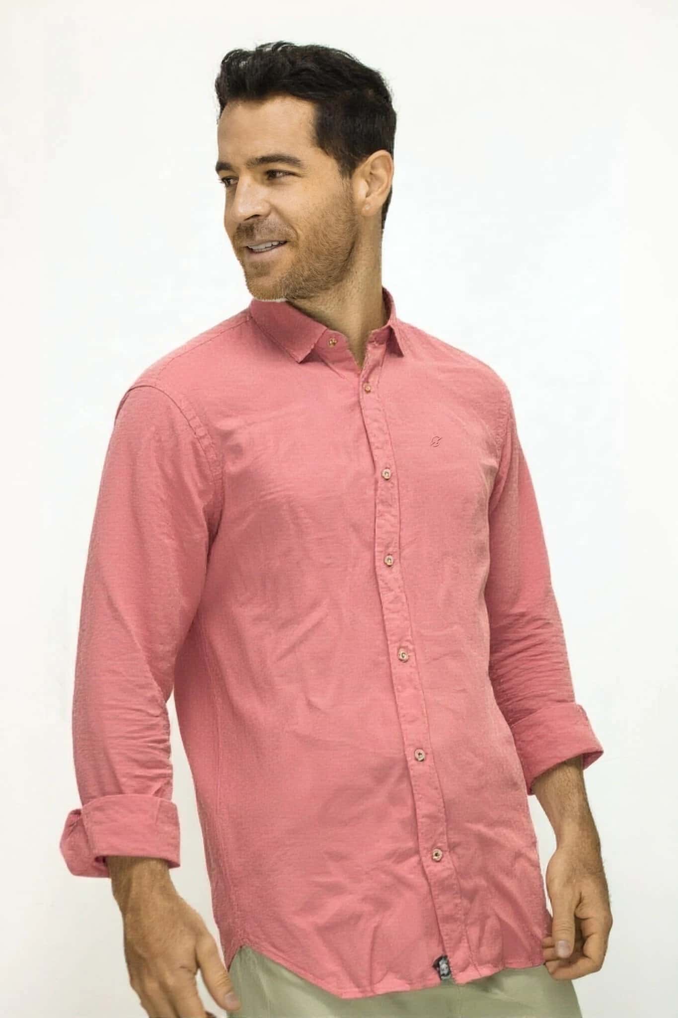 CAMISA LINO CORAL MANGA LARGA PARA HOMBRE - miniatura 2