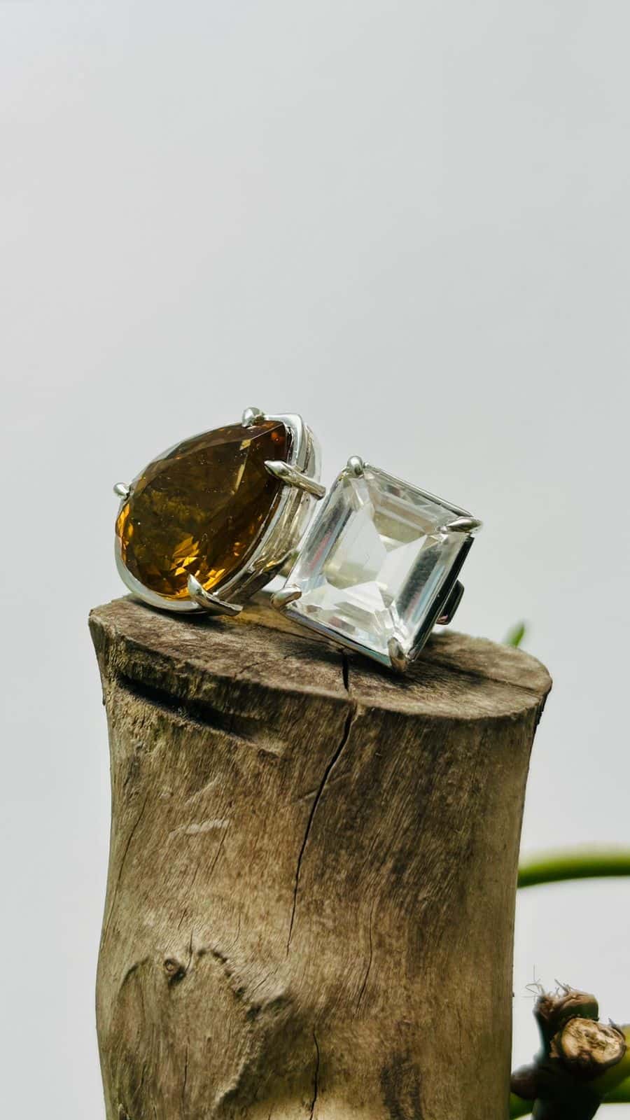 Anillo Doble Citrino Cuarzo Trasparente - miniatura 3