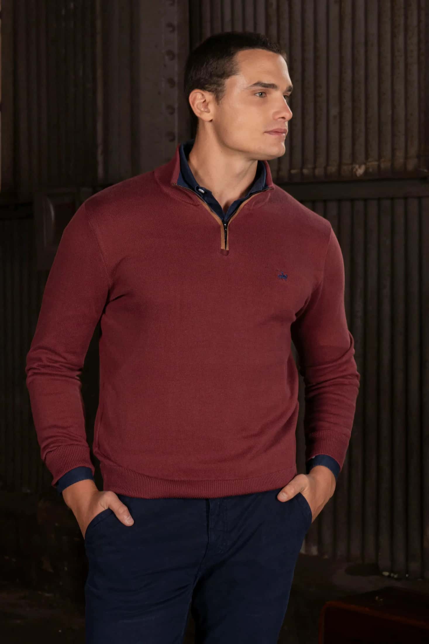 Suéter Halfzip Legacy Hombre Vinotinto