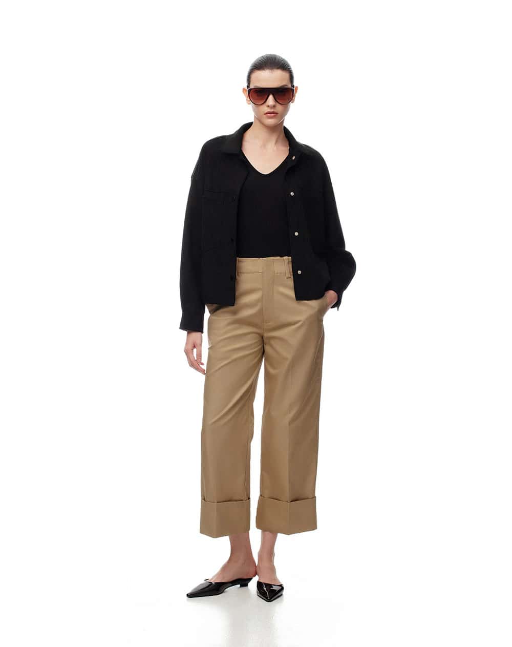 Pantalón culotte tiro medio caqui mujer