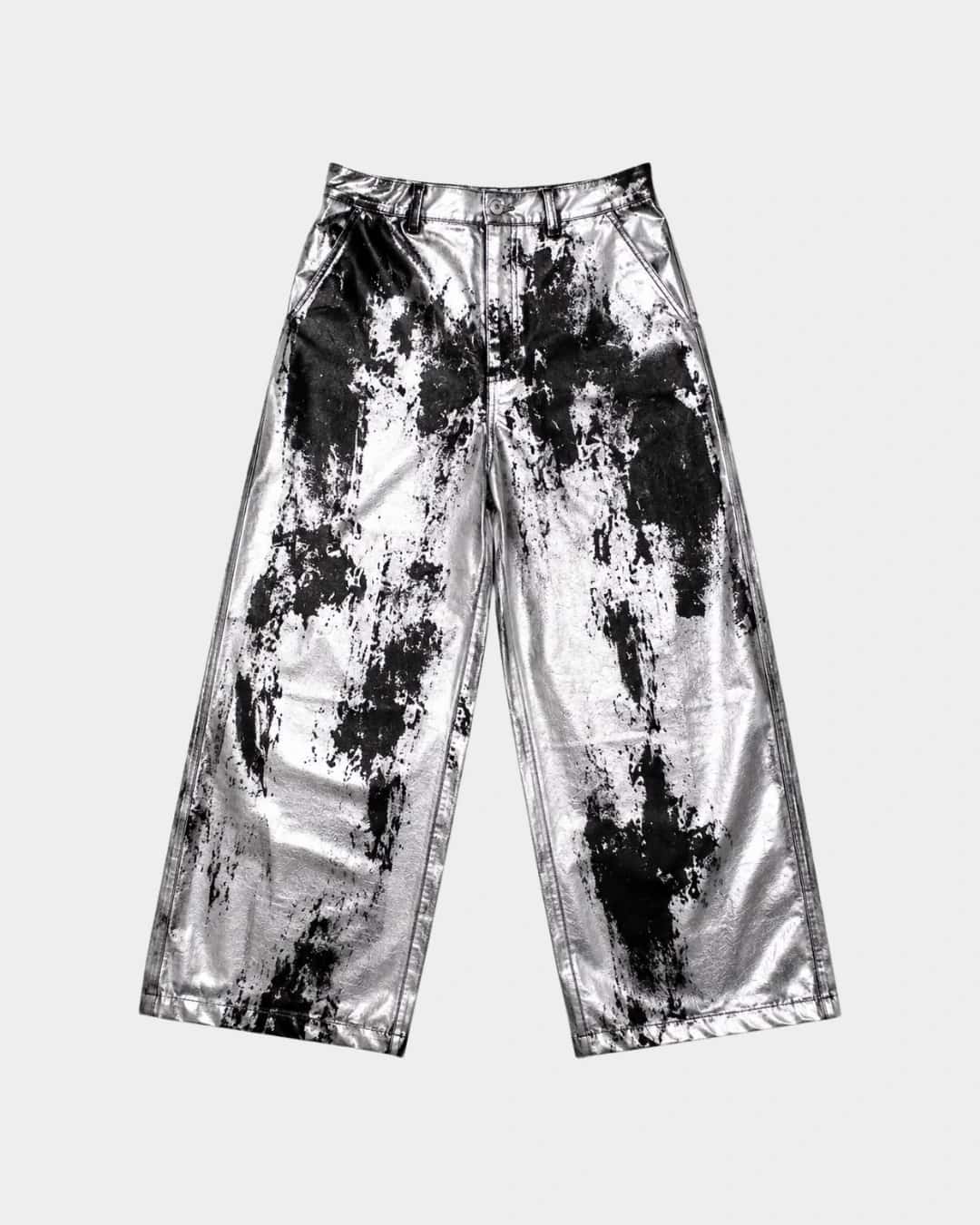 METALLIC SILVER HAND PAINTED PANT