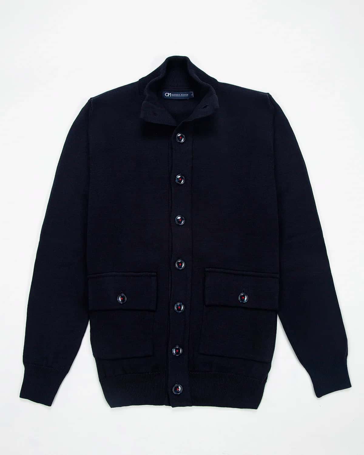 Chaqueta Punto Botón Contraste Algodón Azul Oscuro