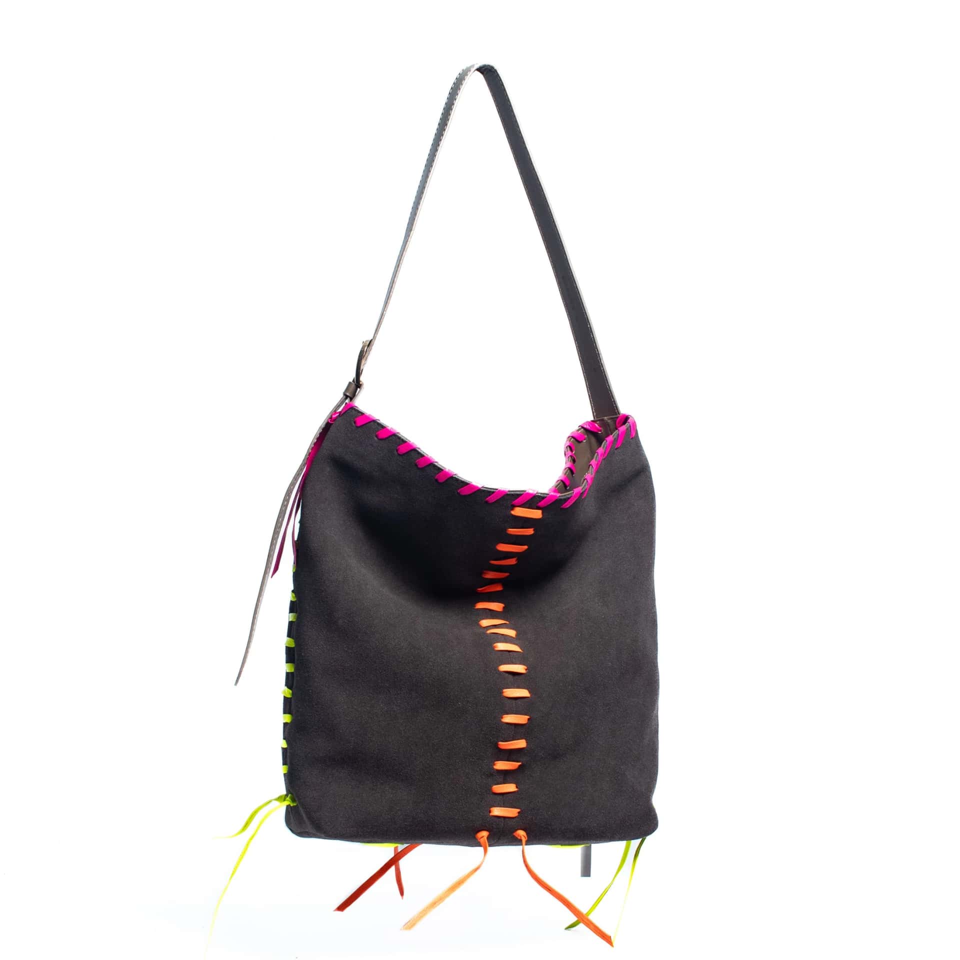 PIÑATA BAG - taupe x cintas en cuero neón