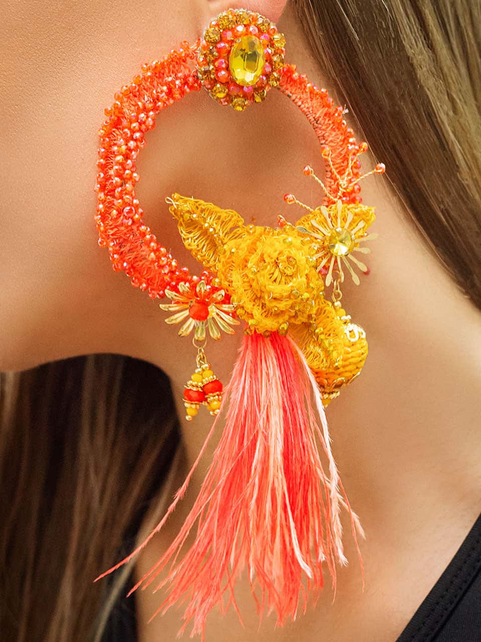 Flower Whole Moon Earrings