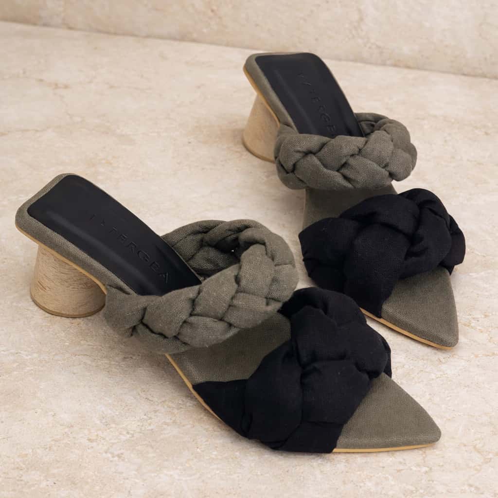 Black & Green Vetra Braided Sandals