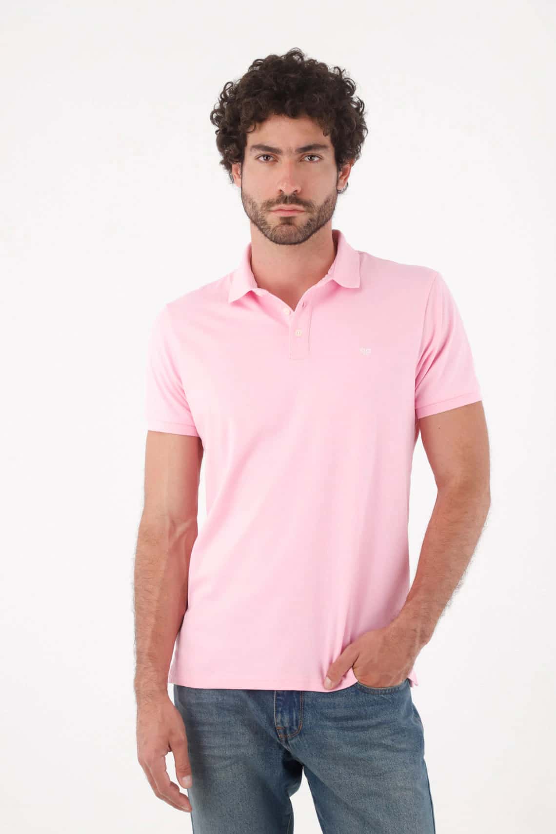 Polo para hombre de algodón rosa regular fit con tono pastel sólido