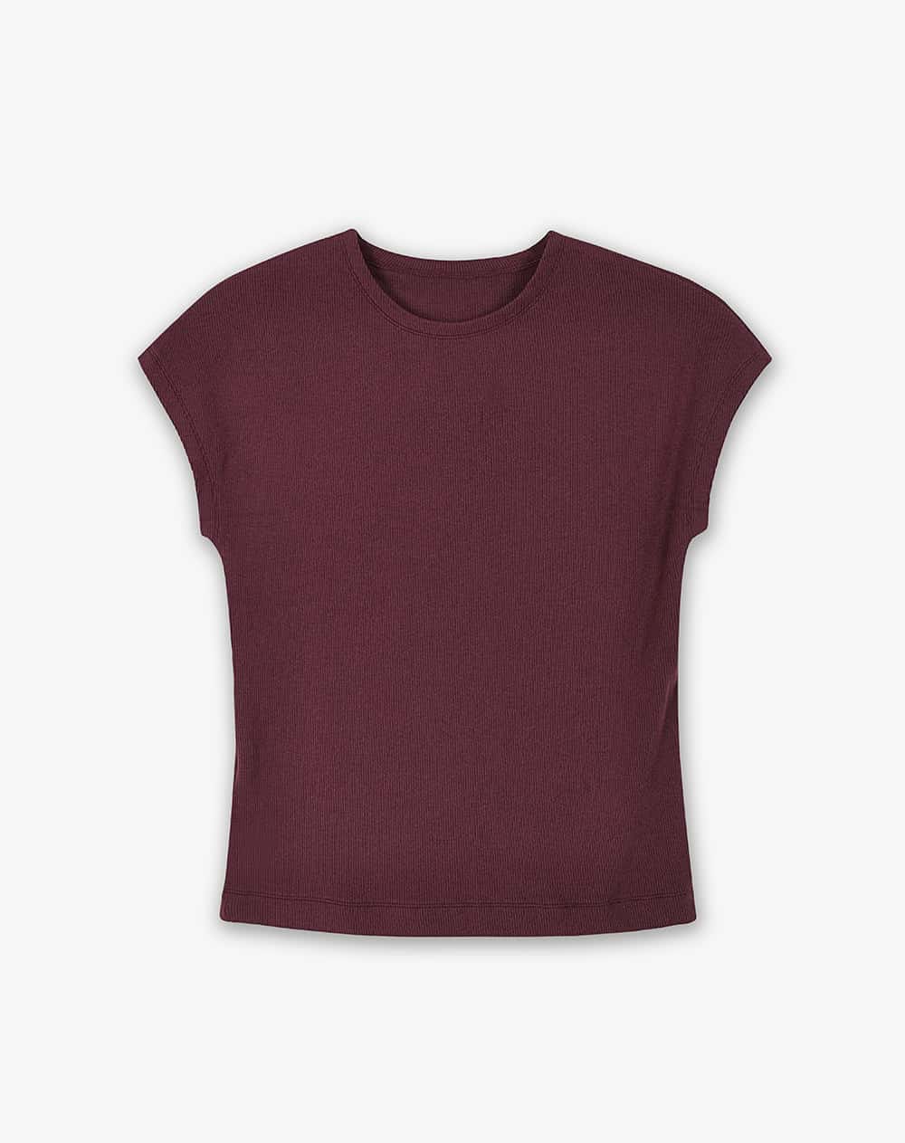 Camiseta slim manga corta vino tinto mujer