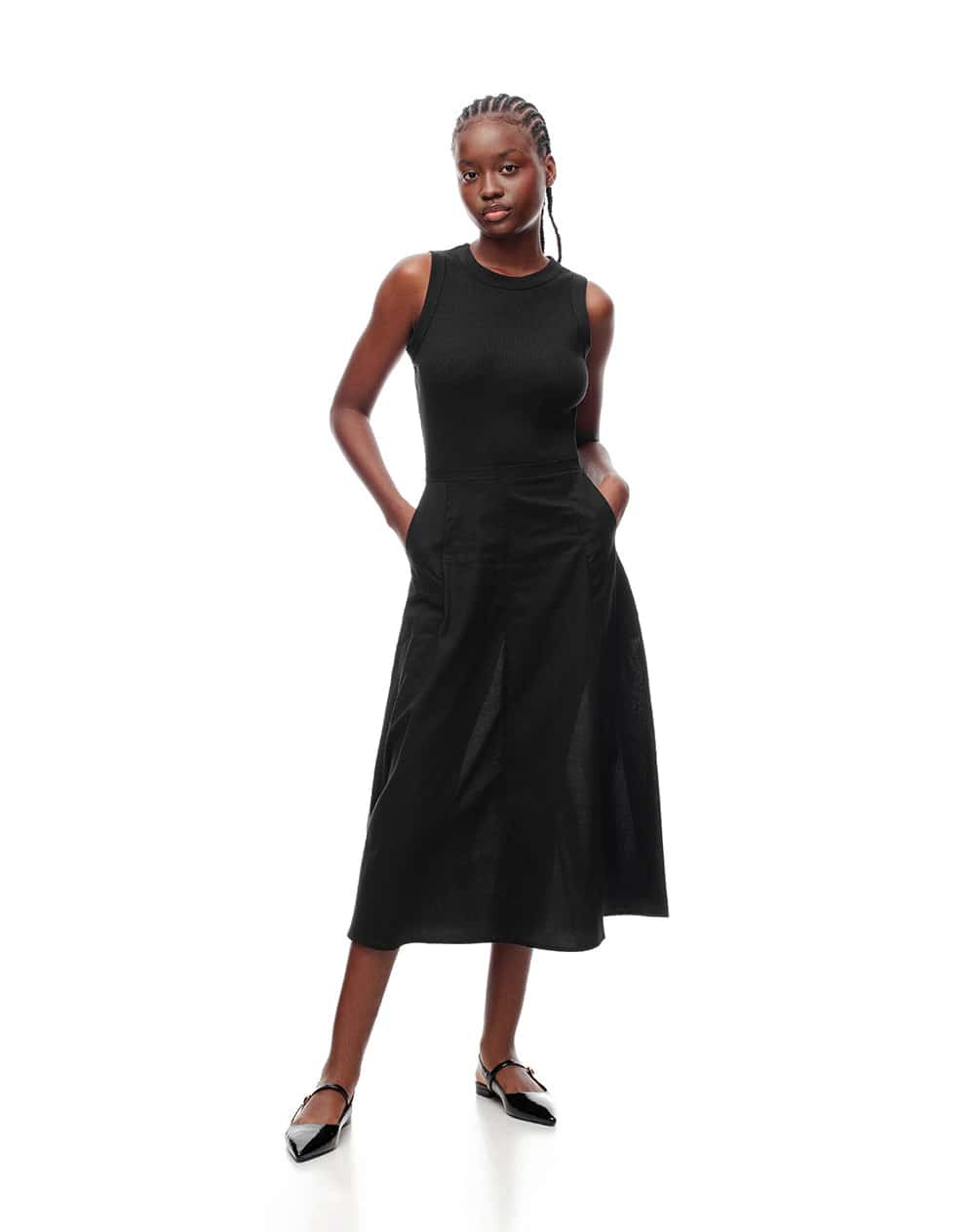 Vestido midi falda en A negro mujer