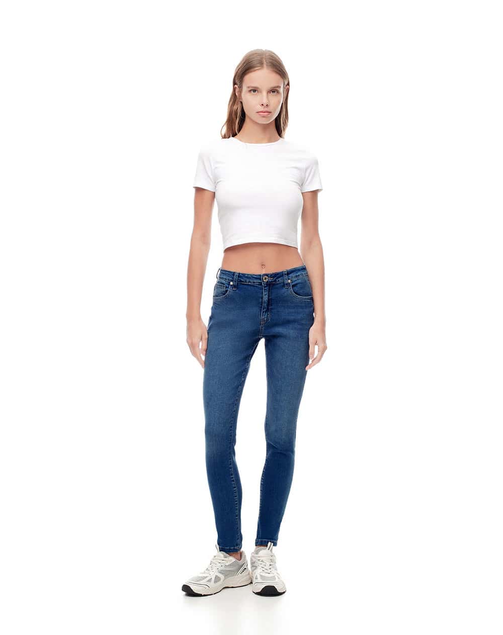 Jean súper skinny tiro medio índigo medio mujer