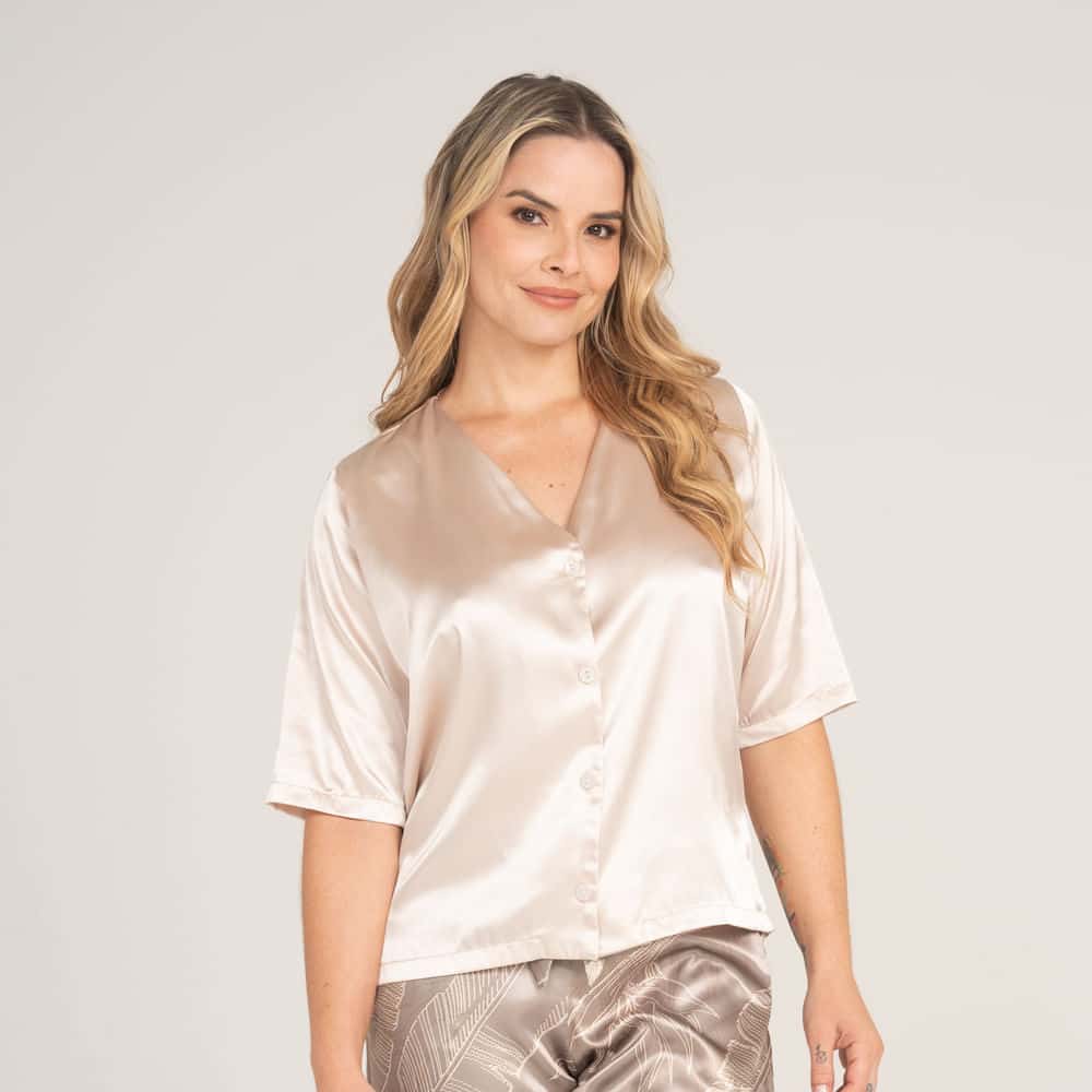Camisa Satín Unicolor Nácar
