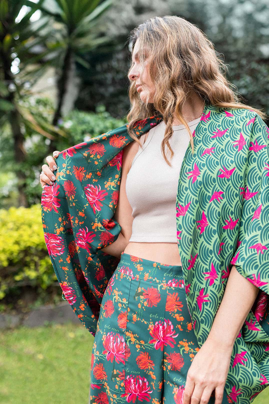 Kimono Nagoya Peonias Verde - miniatura 19