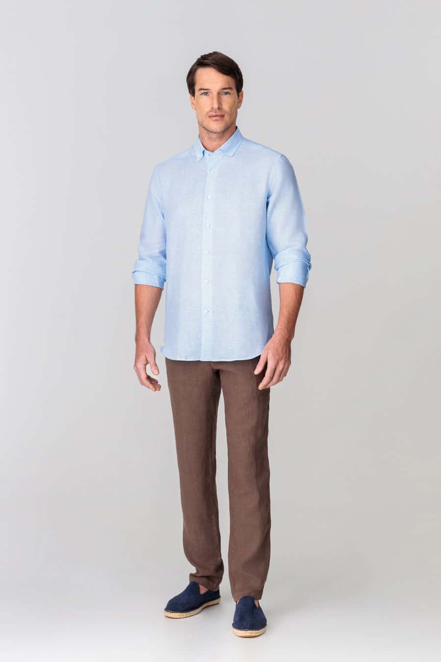 Men's linen shirt checks blue