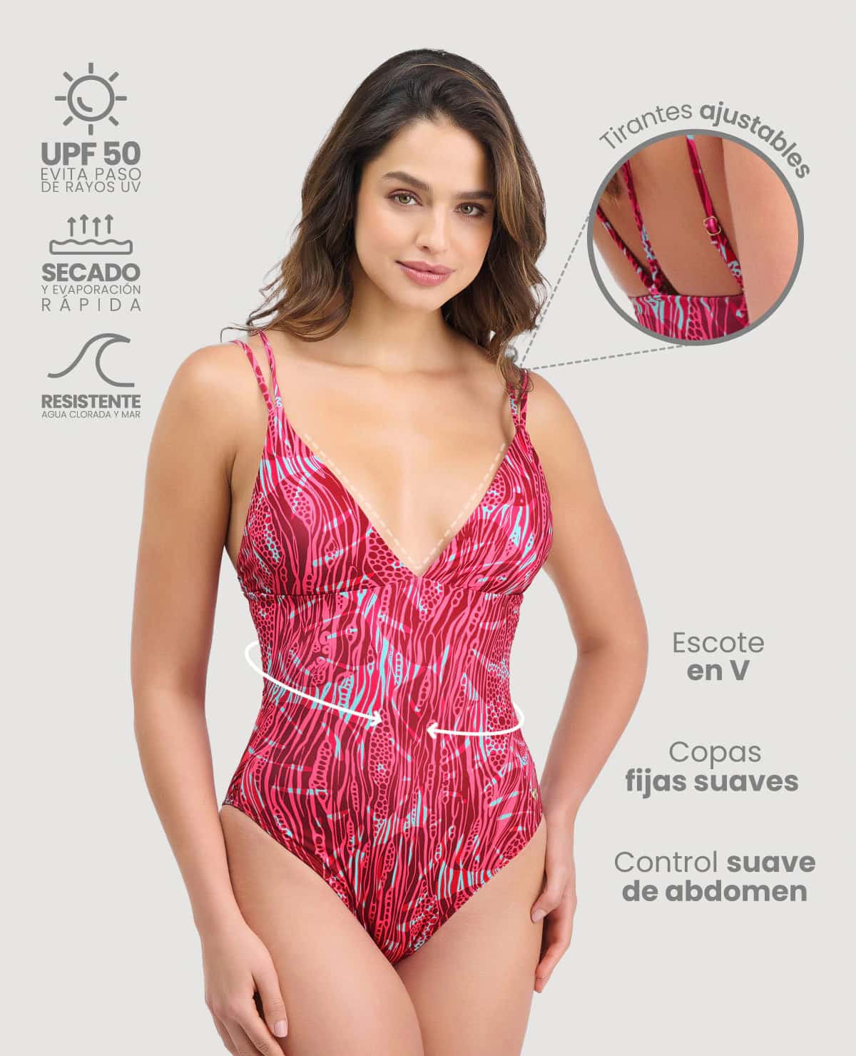 Vestido de Baño Entero | Escote en V | Control Suave de Abdomen | Ref. 99935 - miniatura 2