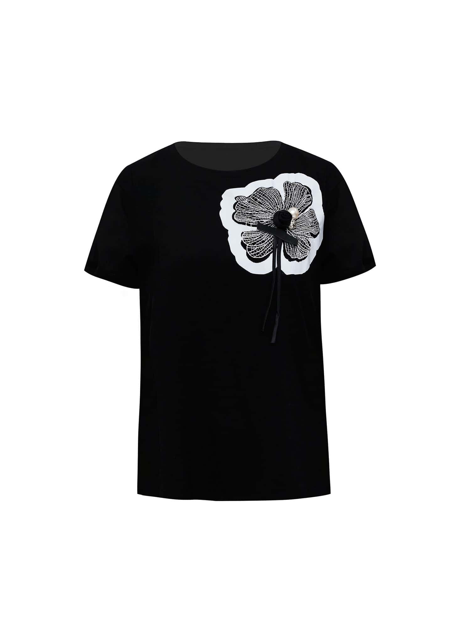 Camiseta Blanca con Flor de Lazo en Contraste