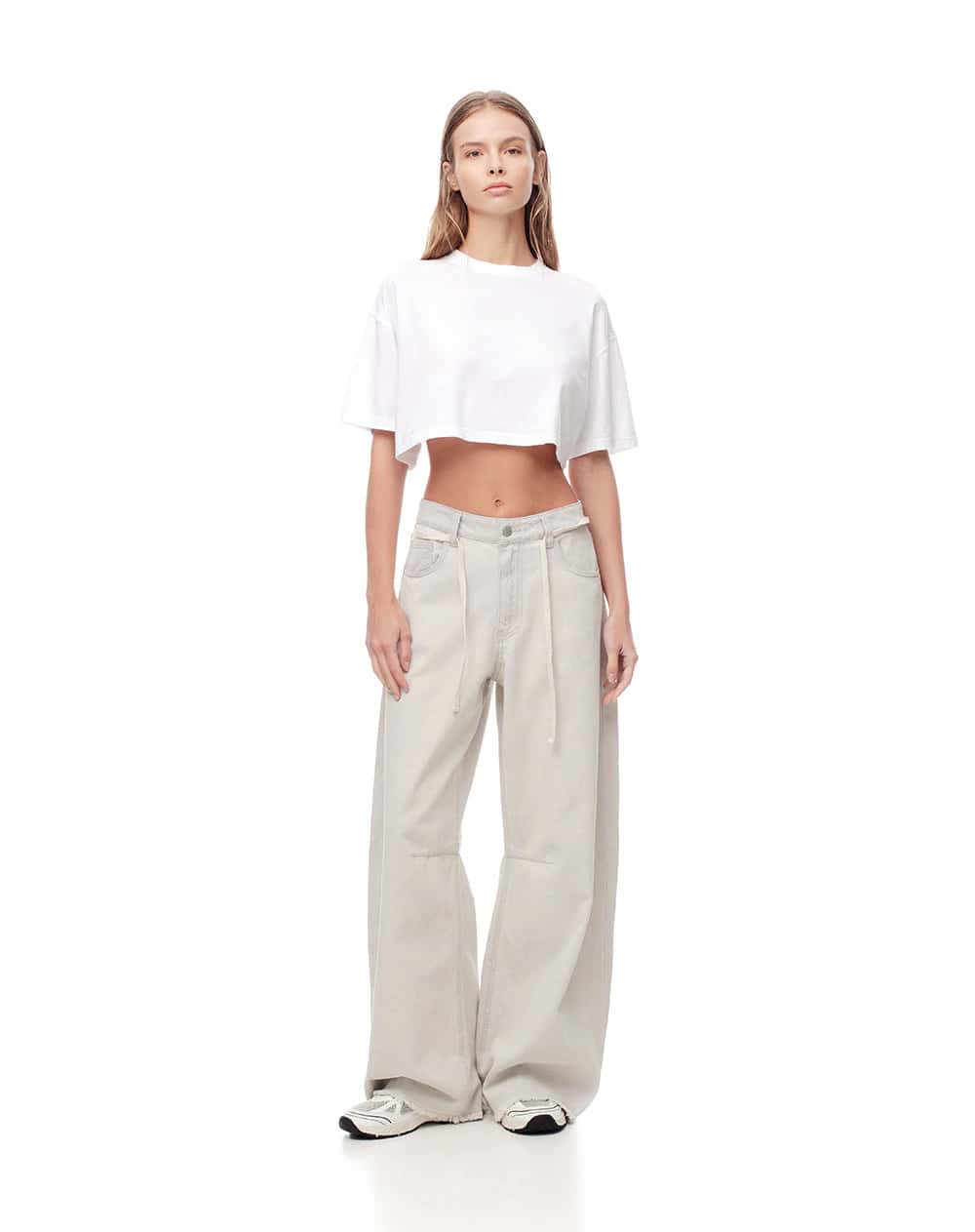 Jean wide leg tiro medio gris claro mujer