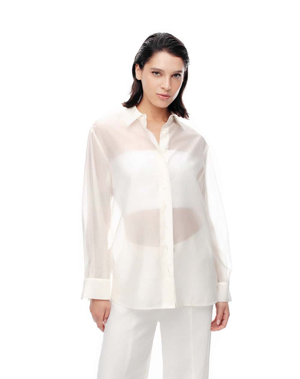 Camisa manga larga oversize habano mujer