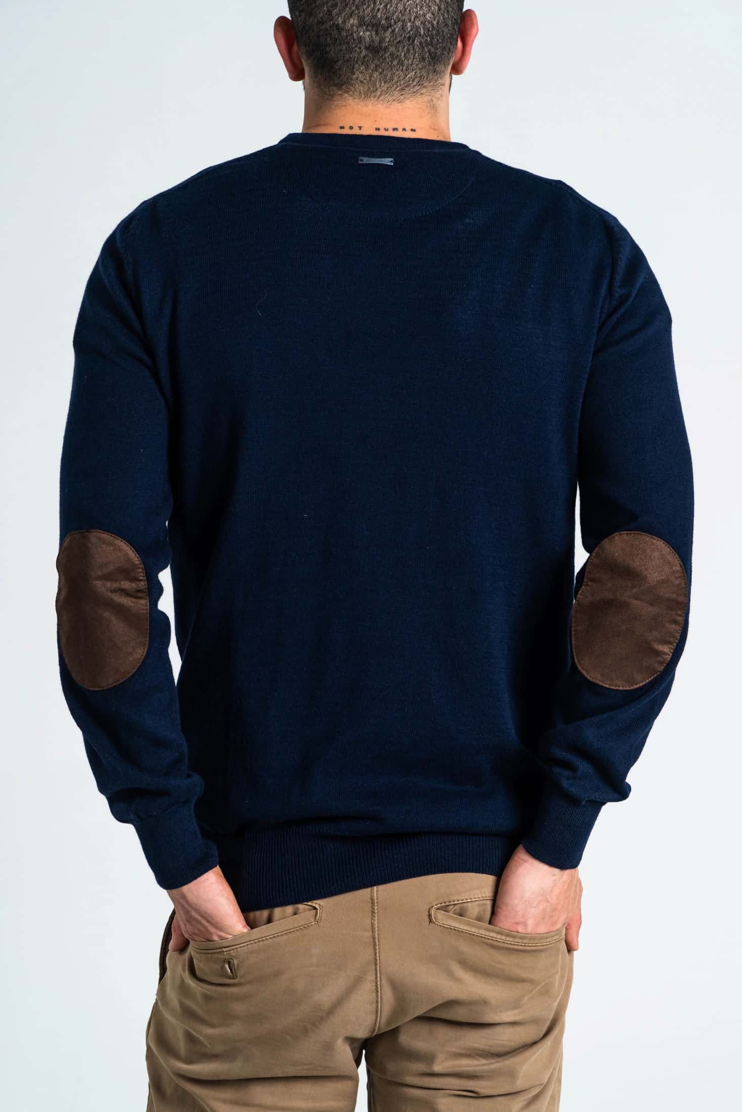 Saco Coderas Cuello V Algodón Azul Oscuro