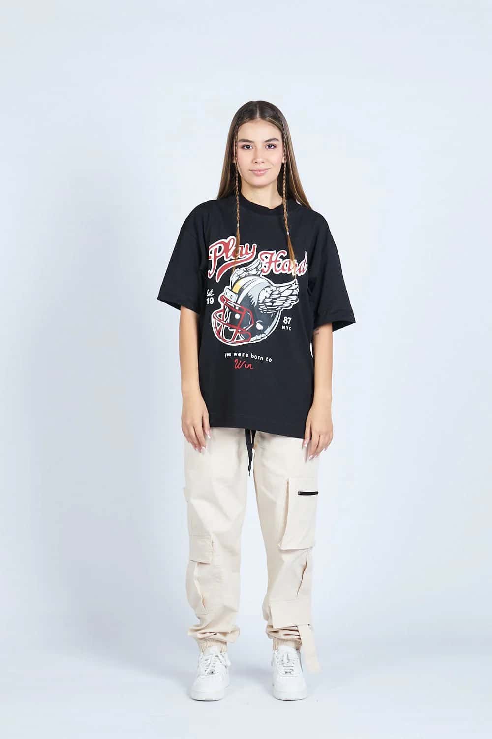Camiseta oversize PLAY HARD NEGRO | DROP 03 |