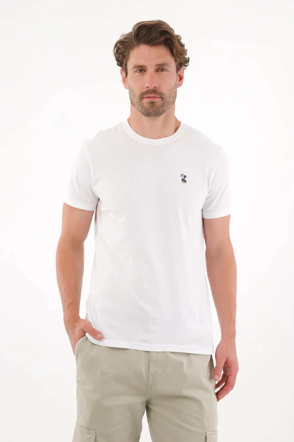 Camiseta con cuello redondo en rib blanca para hombre