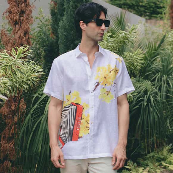 CAMISA MC 100% LINO ESTAMPADO VS HOMBRE