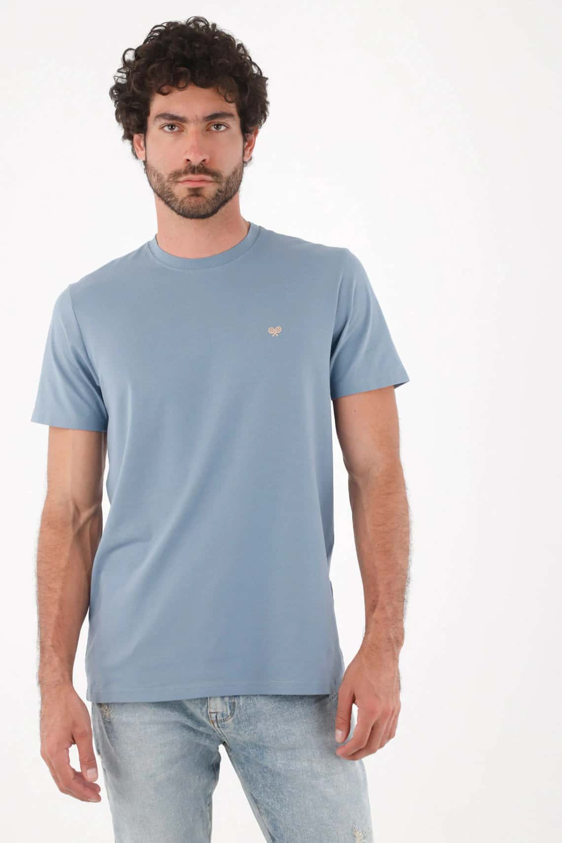 Camiseta para hombre de algodón azul regular con icono de raquetas