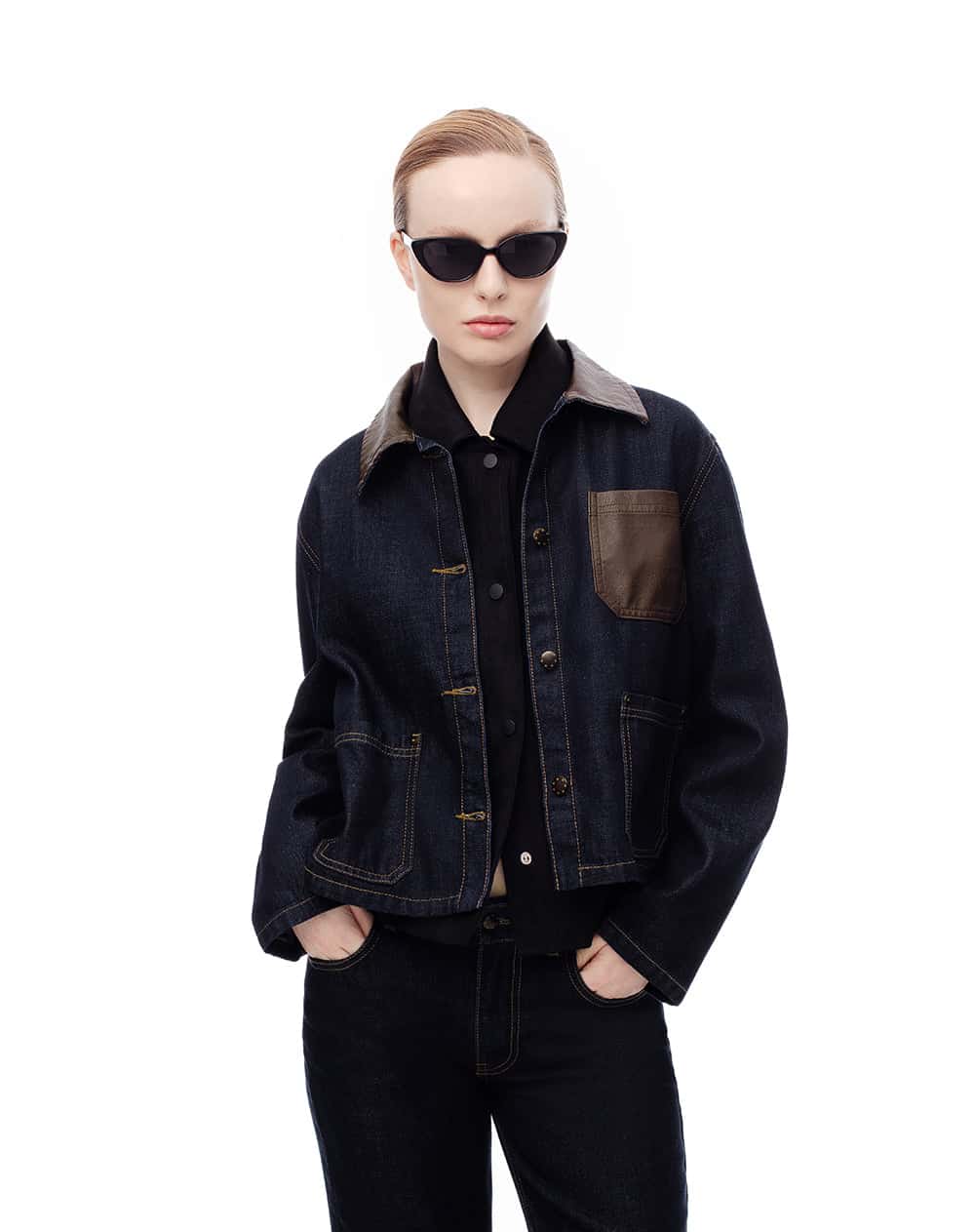Chaqueta denim regular índigo oscuro mujer