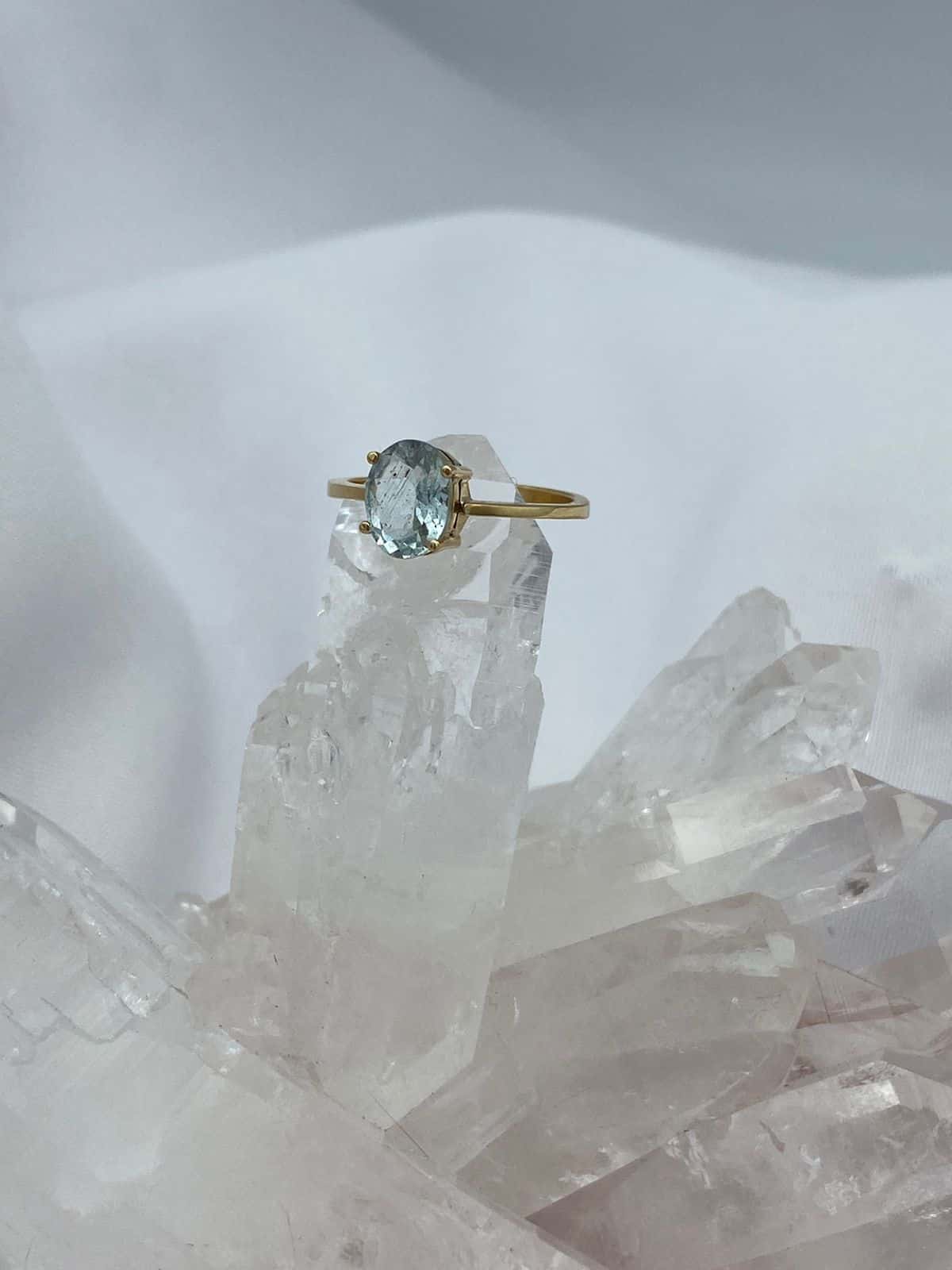Anillo Aguamarina Óvalo Oro Amarillo 18 K