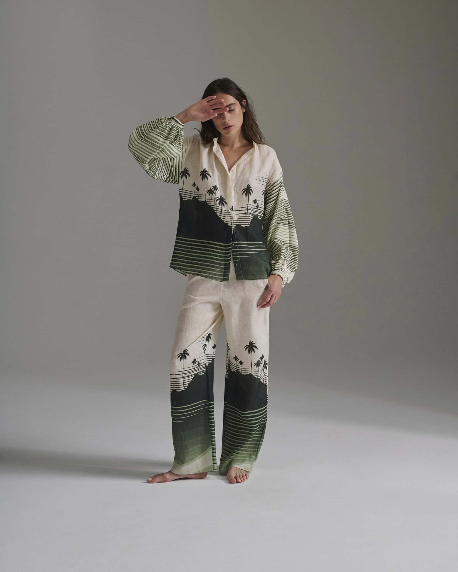 Don Simon Linen Shirt / Green Tropical Landscape