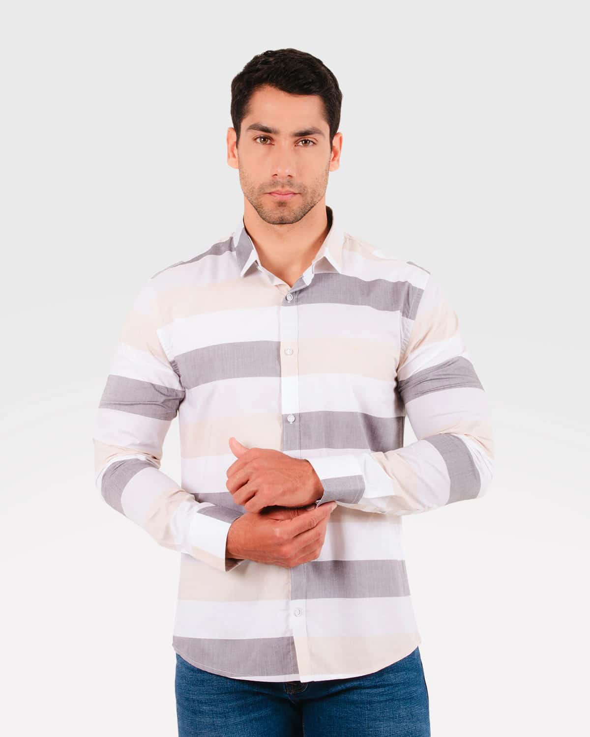 Camisa de rayas manga larga para hombre
