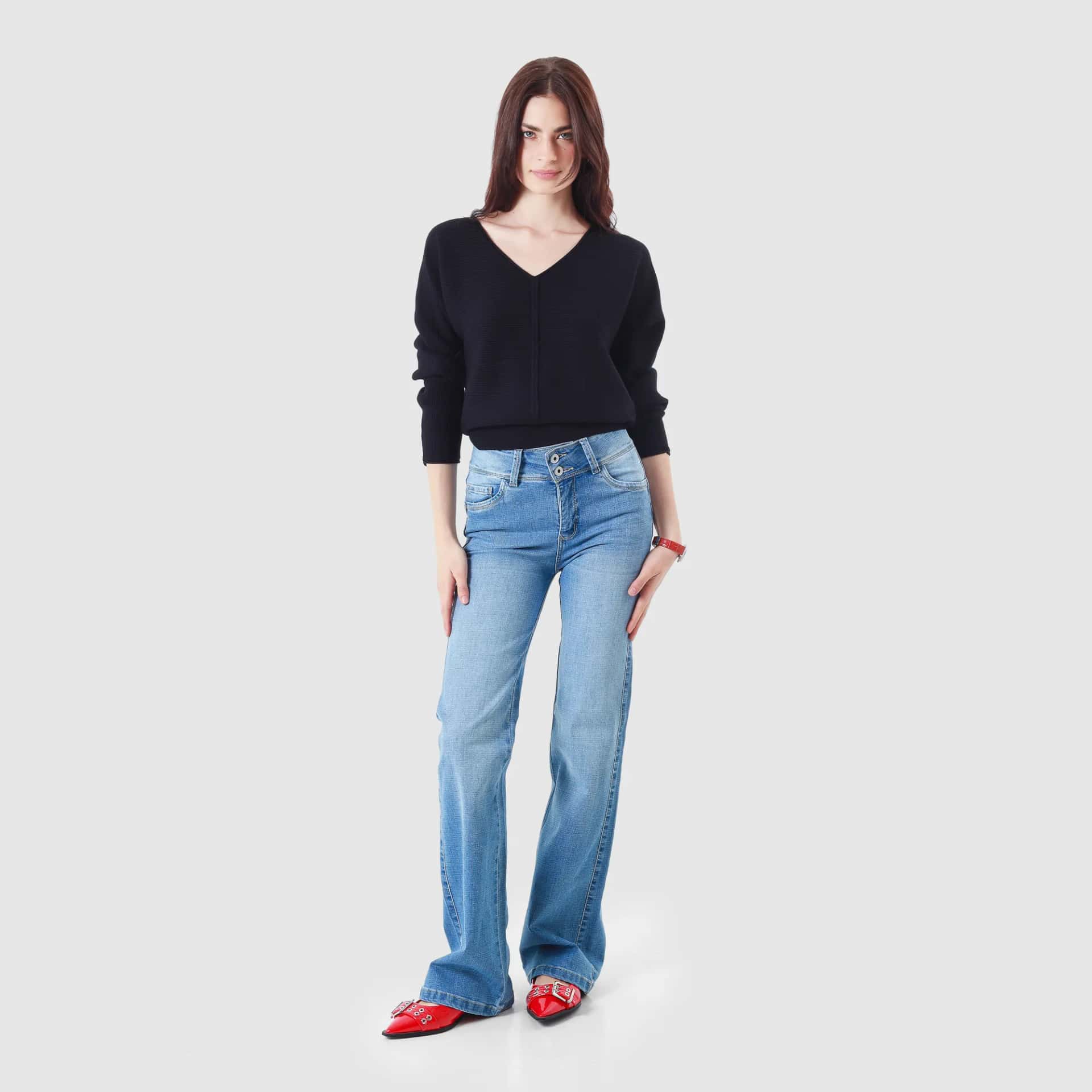 Jean Tiro Medio Bota Flare