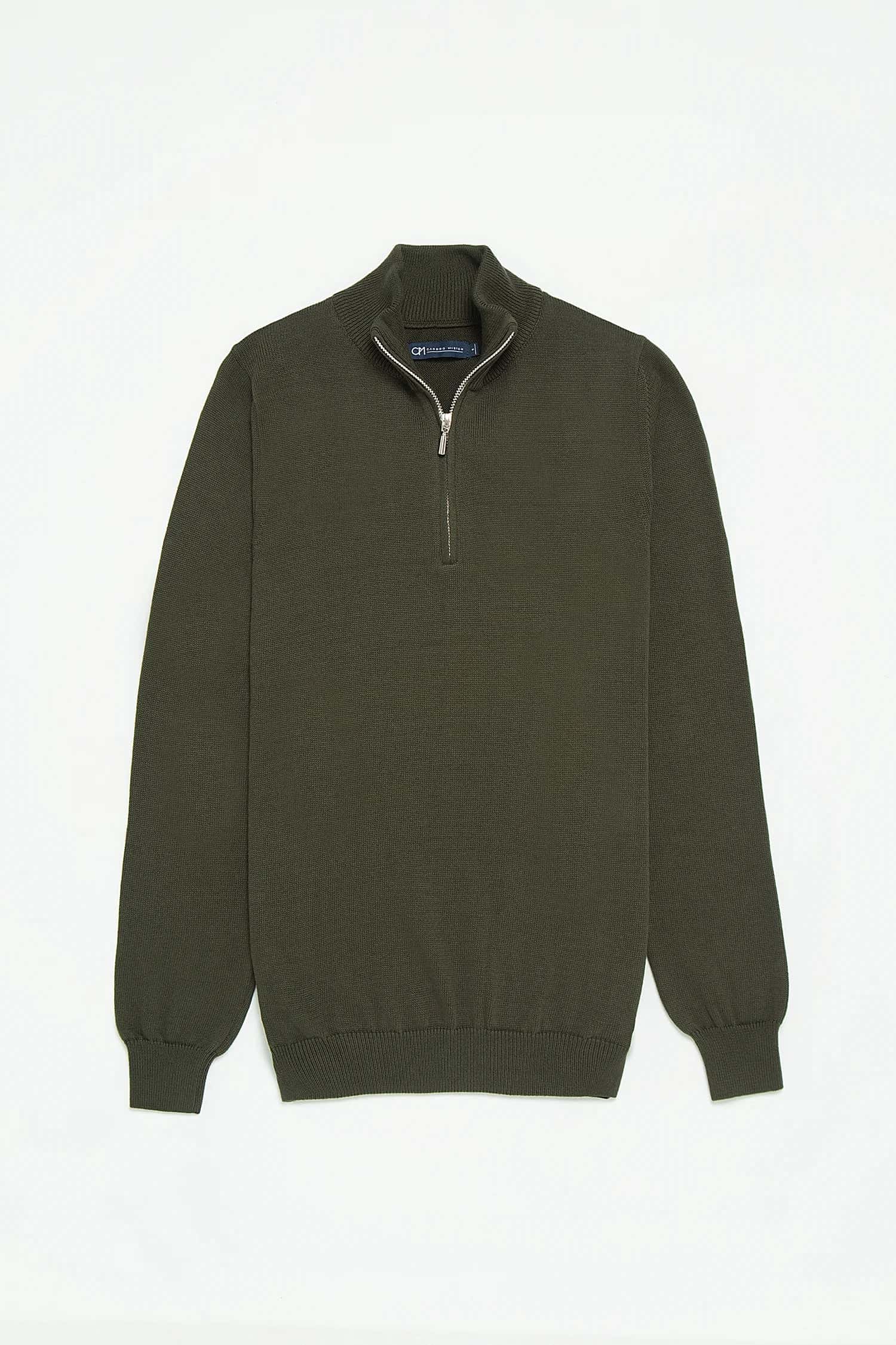 Saco Half Zip Algodón Verde Militar