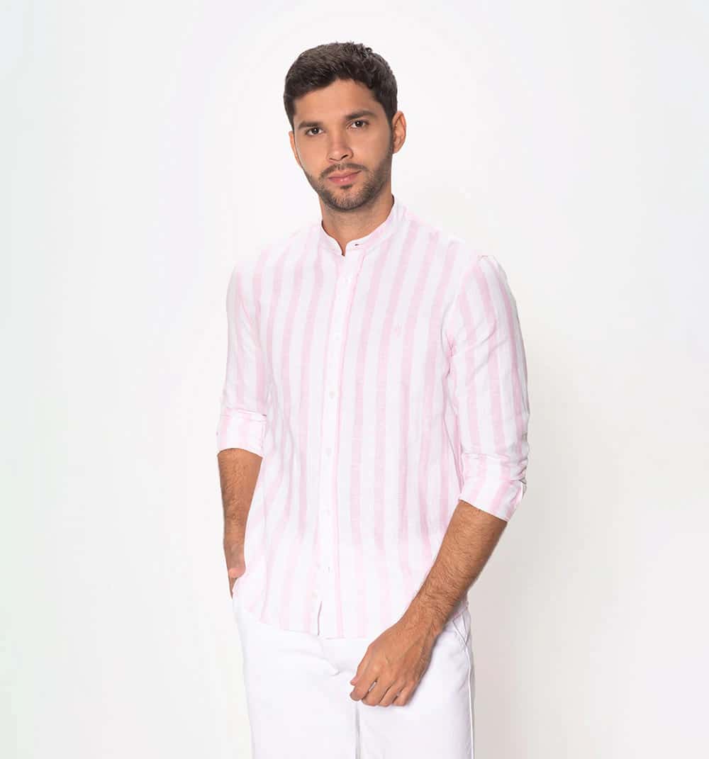 Camisa cuello nerú manga larga para homb